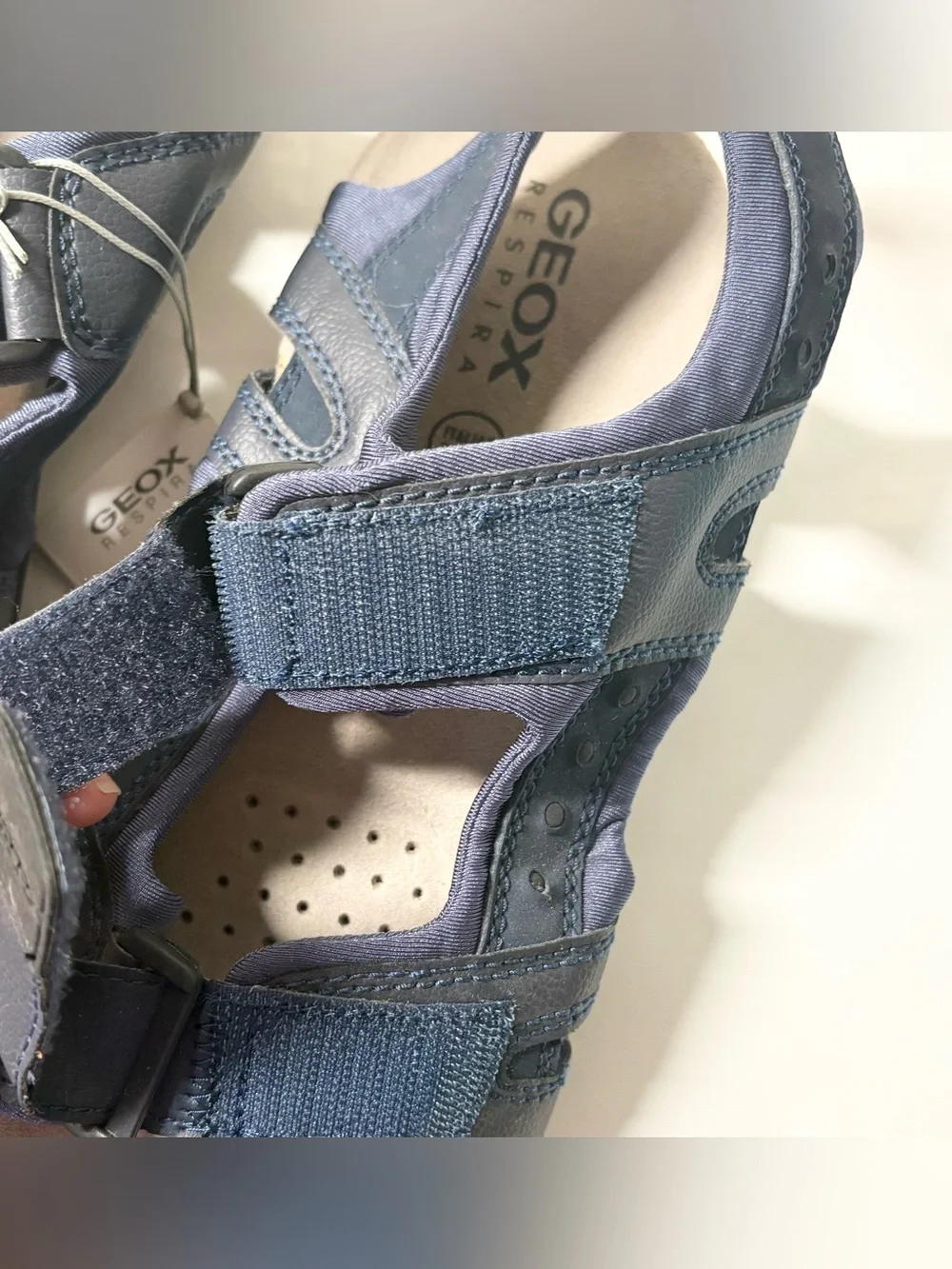 Geox Strada Navy Dual Hook and Loop Adjustable Strap Men’s Sandals Size 9